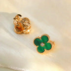 [⭐JeweliWhal]CLOVER MEDIUM 1 MOTIFS MALACHITE DIAMOND EARRINGS