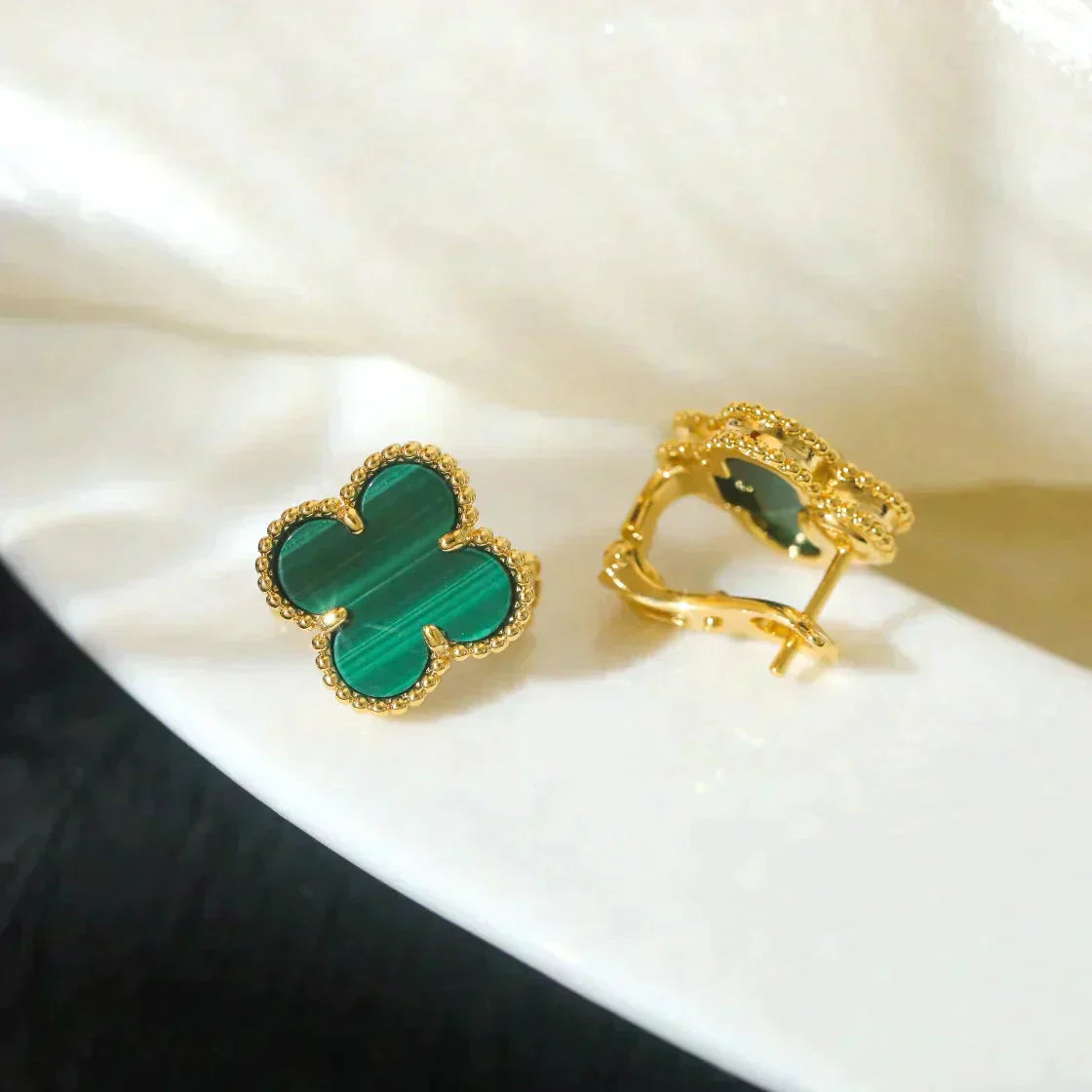 [⭐JeweliWhal]CLOVER MEDIUM 1 MOTIFS MALACHITE  EARRINGS