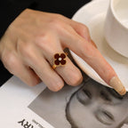 [⭐JeweliWhal]CLOVER CARNELIAN RING ROSE GOLD DIAMOND