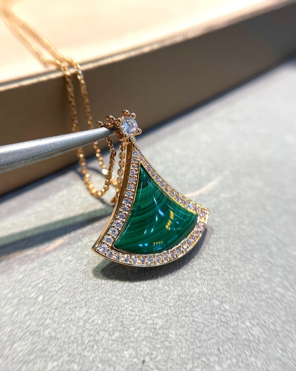 [⭐JeweliWhal]DREAM MALACHITE DIAMOND PAVED PINK GOLD NECKLACE