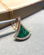 [⭐JeweliWhal]DREAM MALACHITE DIAMOND PAVED PINK GOLD NECKLACE