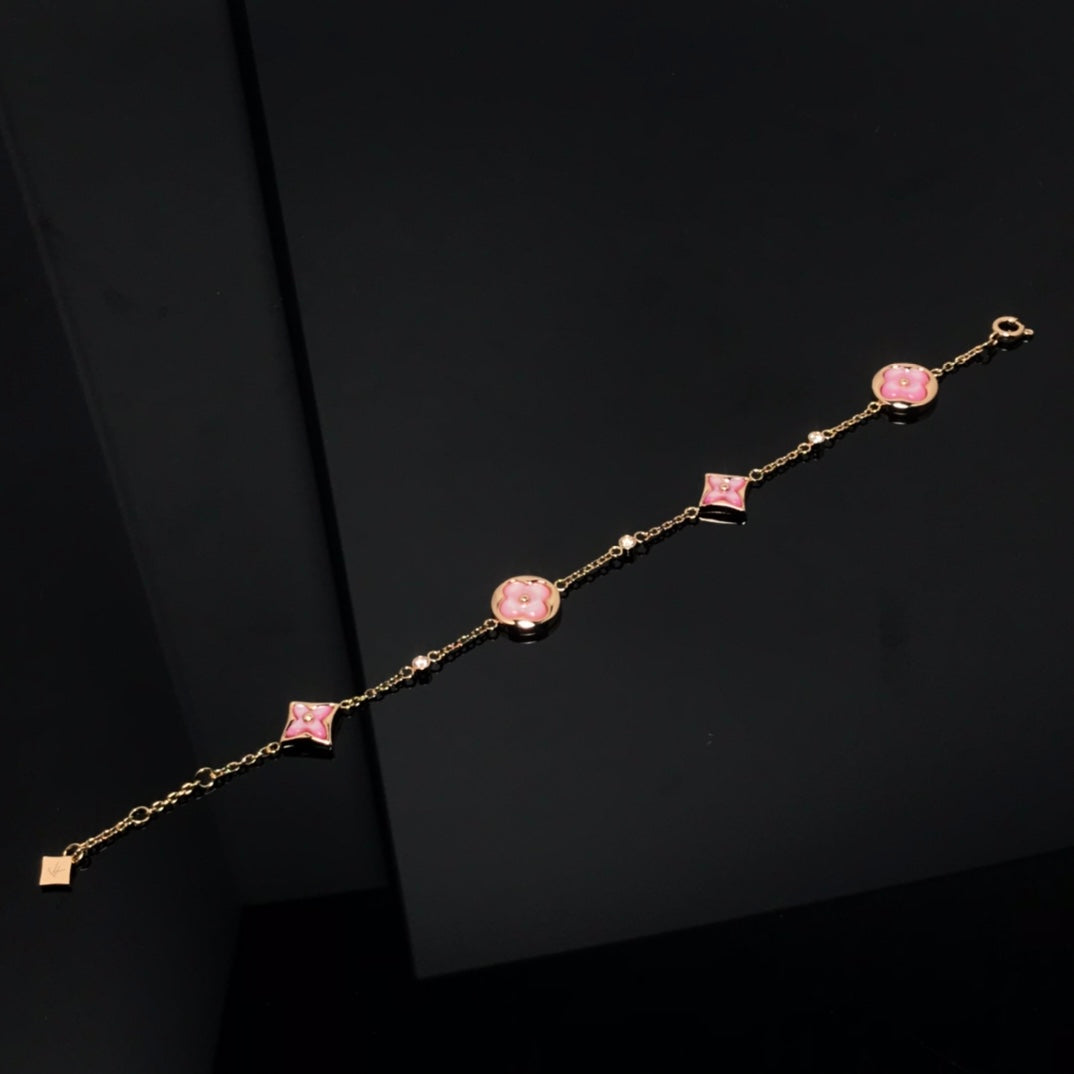 [⭐JeweliWhal]STAR AND SUN 4 MOTIF PINK MOP PINK GOLD BRACELET