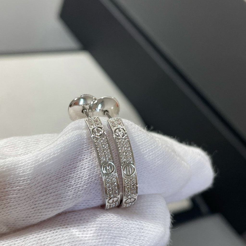[⭐JeweliWhal]LOVE DIAMOND SILVER HOOP EARRINGS