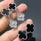 [⭐JeweliWhal]CLOVER 3 MOTIF DIAMOND ONYX SILVER EARRINGS