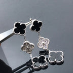 [⭐JeweliWhal]CLOVER 3 MOTIF DIAMOND ONYX SILVER EARRINGS