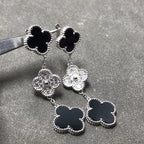 [⭐JeweliWhal]CLOVER 3 MOTIF DIAMOND ONYX SILVER EARRINGS