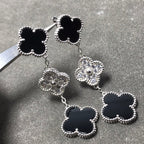 [⭐JeweliWhal]CLOVER 3 MOTIF DIAMOND ONYX SILVER EARRINGS