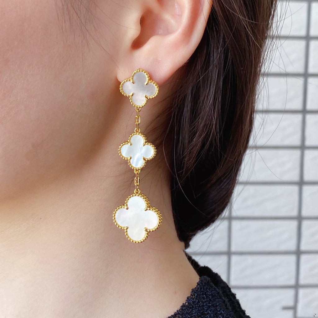 [⭐JeweliWhal]CLOVER MOP 3 MOTIFS GOLD EARRINGS