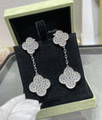 [⭐JeweliWhal]CLOVER 2 MOTIFS DIAMOND PAVED SILVER EARRINGS