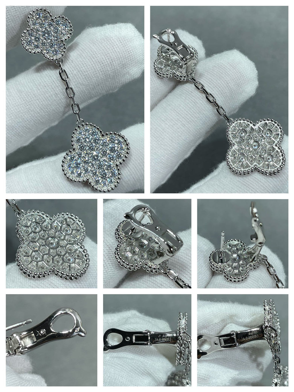 [⭐JeweliWhal]CLOVER 2 MOTIFS DIAMOND PAVED SILVER EARRINGS