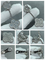 [⭐JeweliWhal]CLOVER 2 MOTIFS DIAMOND PAVED SILVER EARRINGS