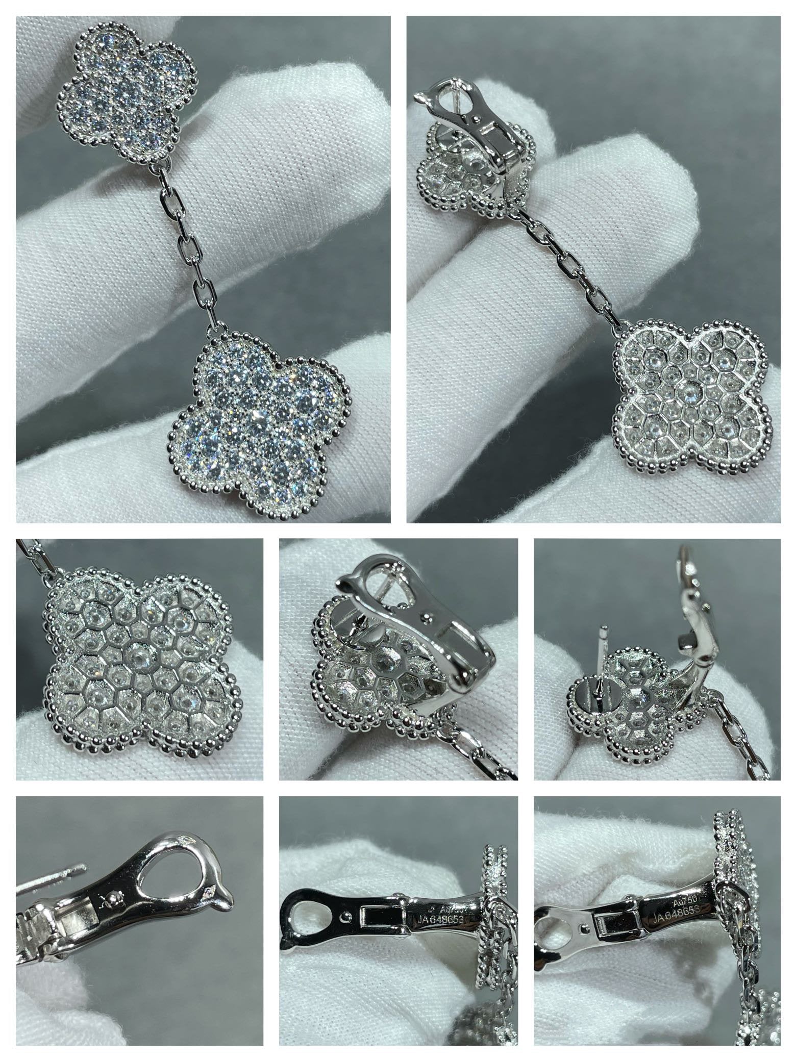 [⭐JeweliWhal]CLOVER 2 MOTIFS DIAMOND PAVED SILVER EARRINGS