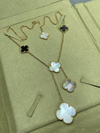 [⭐JeweliWhal]CLOVER 6 MOTIF MOP ONYX GOLD NECKLACE