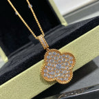 [⭐JeweliWhal]CLOVER 25MM LARGE PEDANT DIAMOND PAVED LONG NECKLACE
