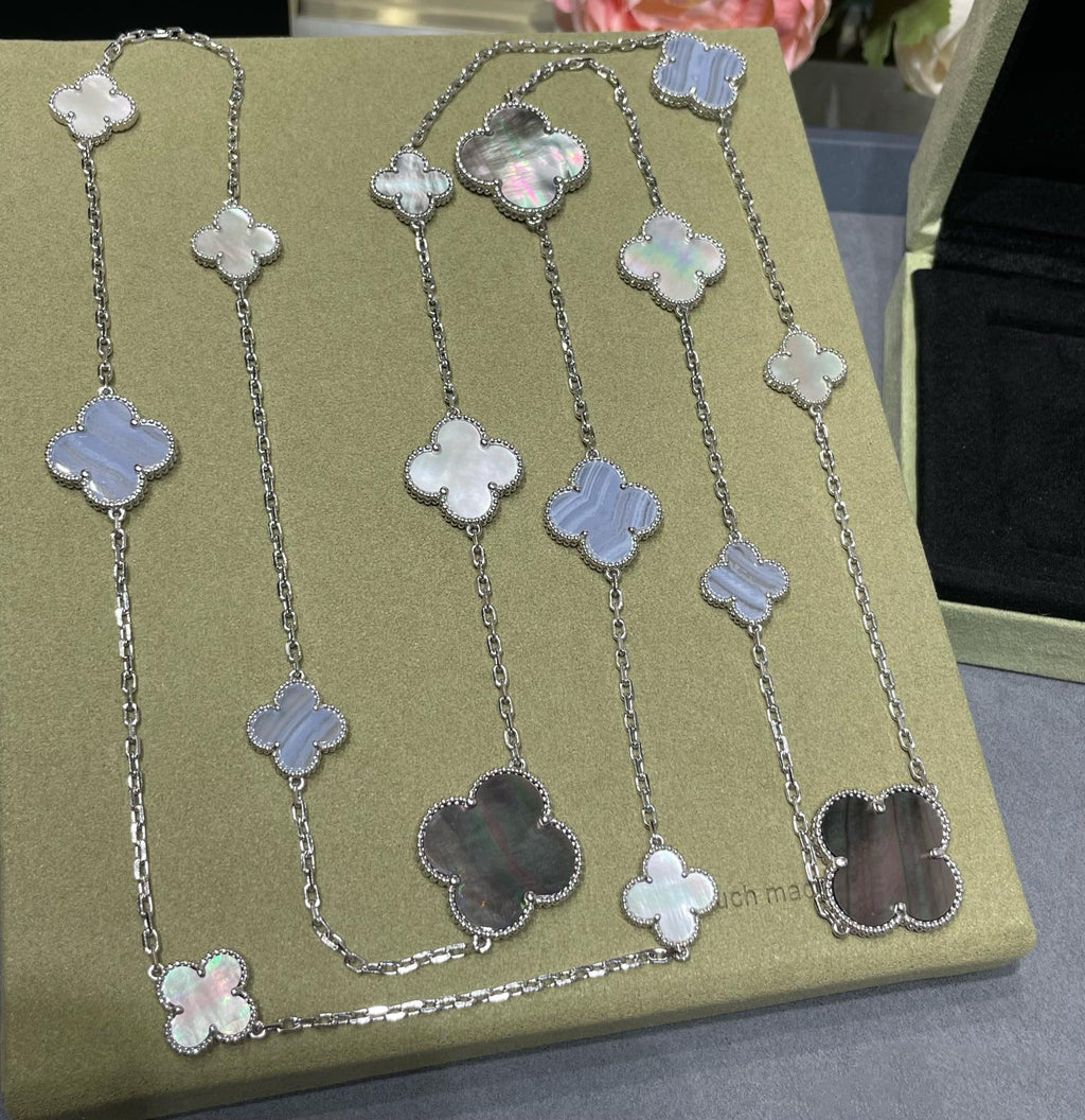 [⭐JeweliWhal]CLOVER 16 MOTIF CHALCEDONY MOP SILVER NECKLACE