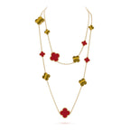 [⭐JeweliWhal] قلادة CLOVER 16 MOTIF CARNELIAN TIGER EYE من الذهب الوردي