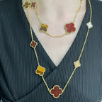 [⭐JeweliWhal] قلادة CLOVER 16 MOTIF CARNELIAN TIGER EYE من الذهب الوردي