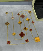[⭐JeweliWhal] قلادة CLOVER 16 MOTIF CARNELIAN TIGER EYE من الذهب الوردي
