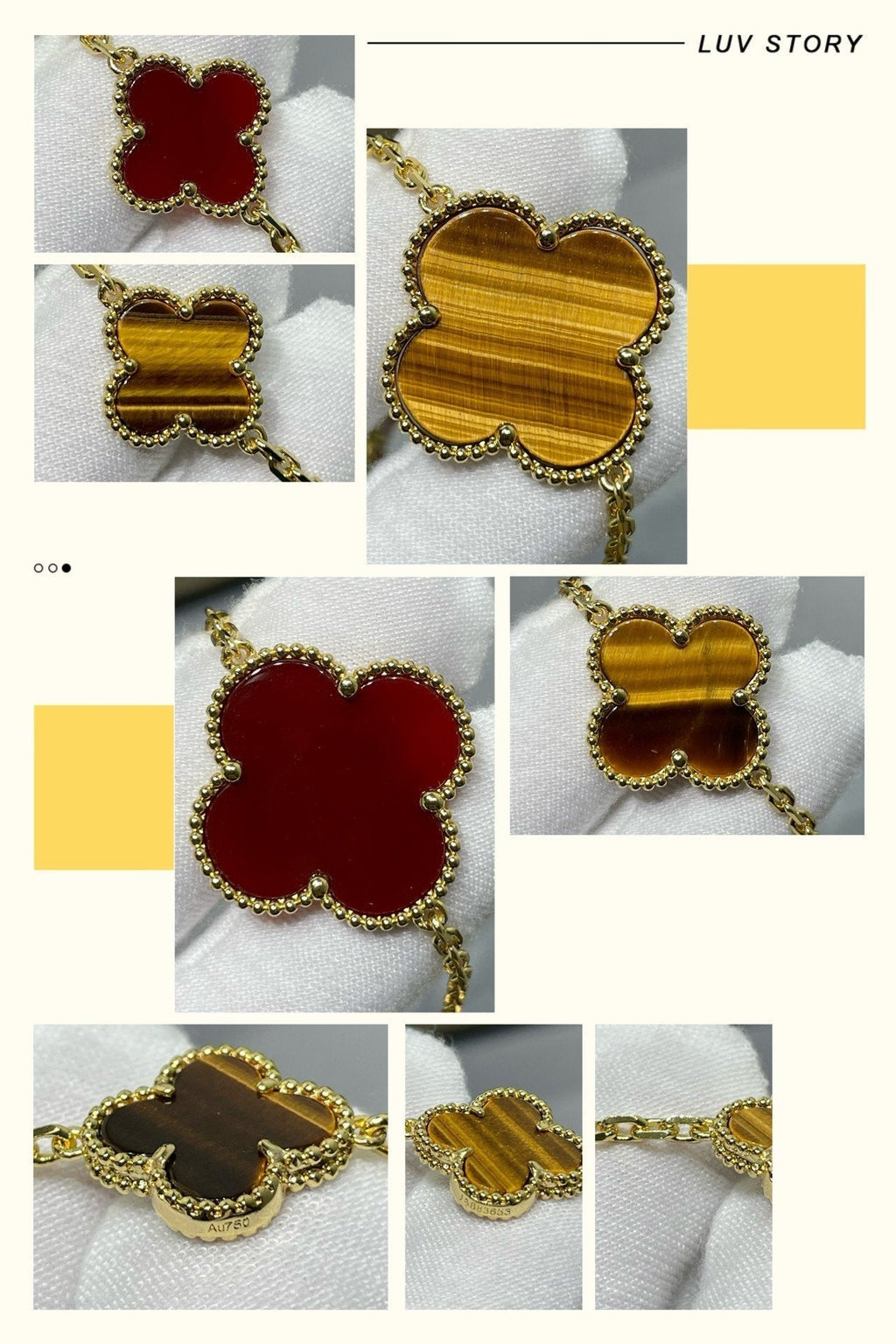 [⭐JeweliWhal] قلادة CLOVER 16 MOTIF CARNELIAN TIGER EYE من الذهب الوردي