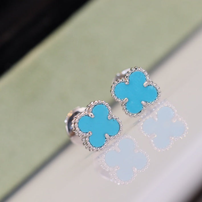 [⭐JeweliWhal]CLOVER MINI TURQUOISE SILVER STUD EARRINGS