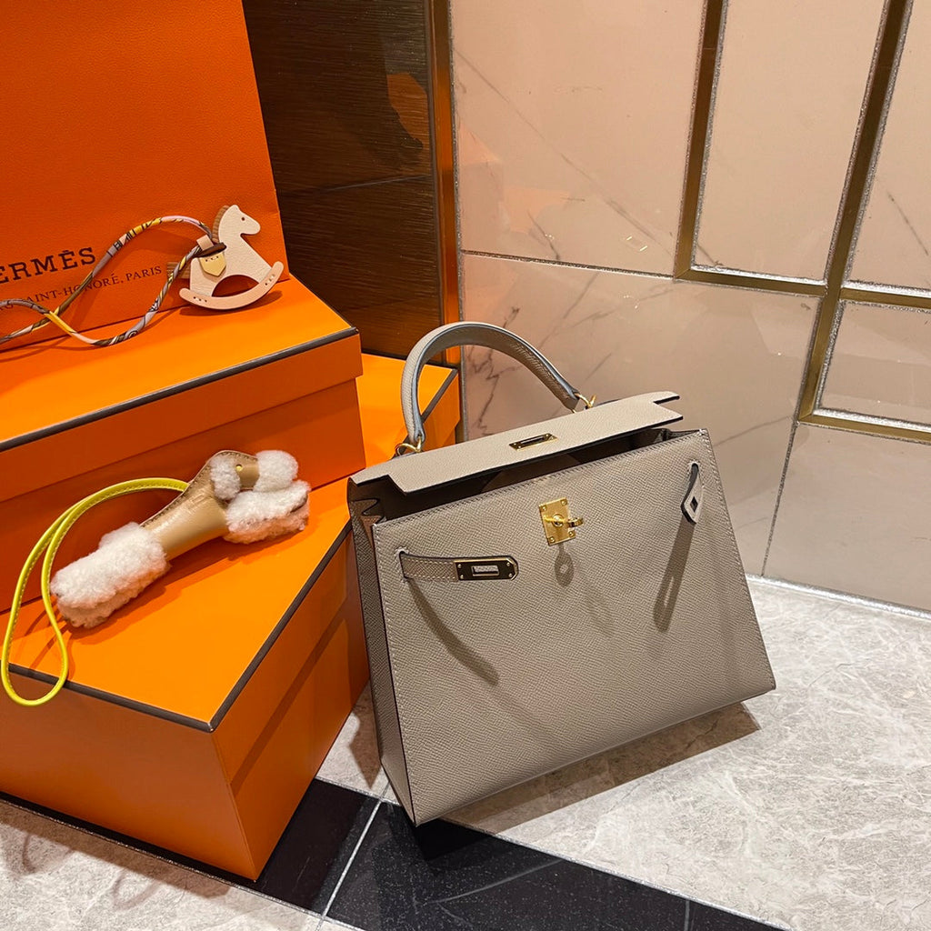 HM ケリー 25cm グレー エプソムレザー ゴールド金具