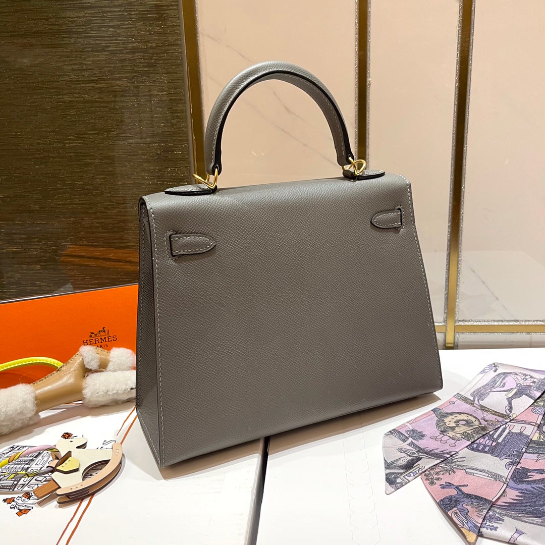 HM ケリー 25cm グリ ムエット エプソムレザー ゴールド金具