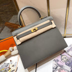 HM ケリー 25cm グリ ムエット エプソムレザー ゴールド金具