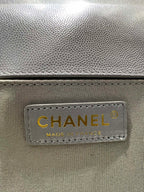 ボーイズバッグ ミディアム 25 グレー キャビア ゴールド金具