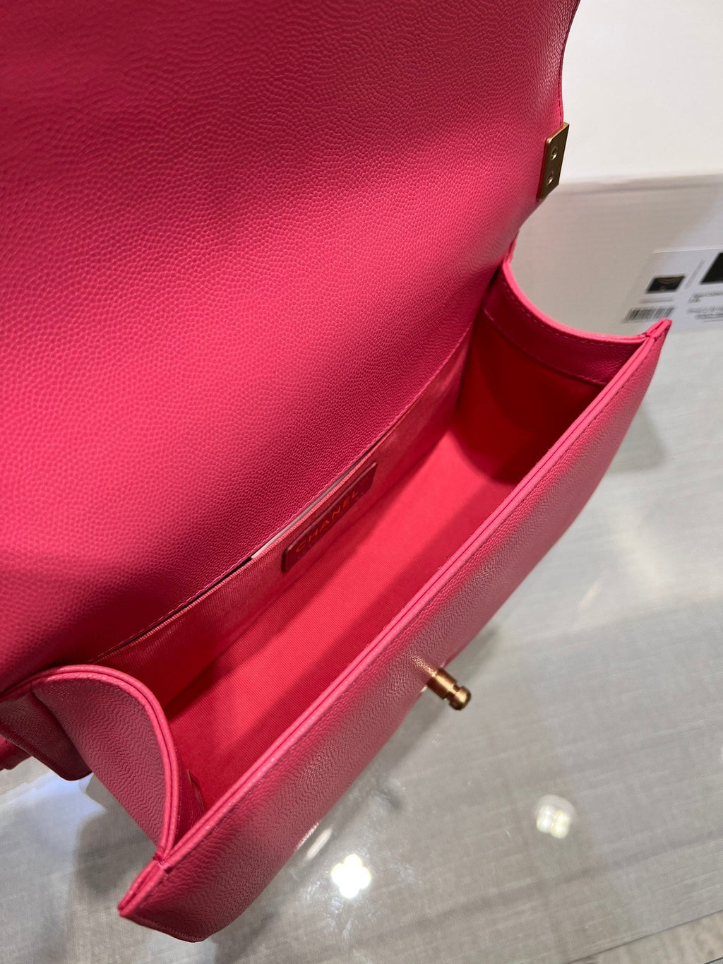 ボーイズバッグ ミディアム 25 レッドキャビア ゴールド金具