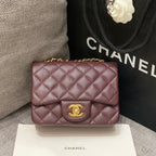 ミニスクエアフラップバッグ 17cm チョコレートキャビア ゴールド金具