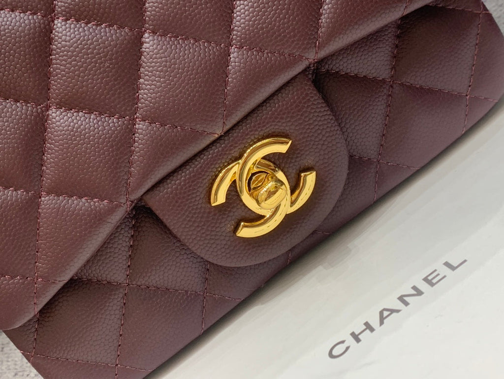 ミニスクエアフラップバッグ 17cm チョコレートキャビア ゴールド金具