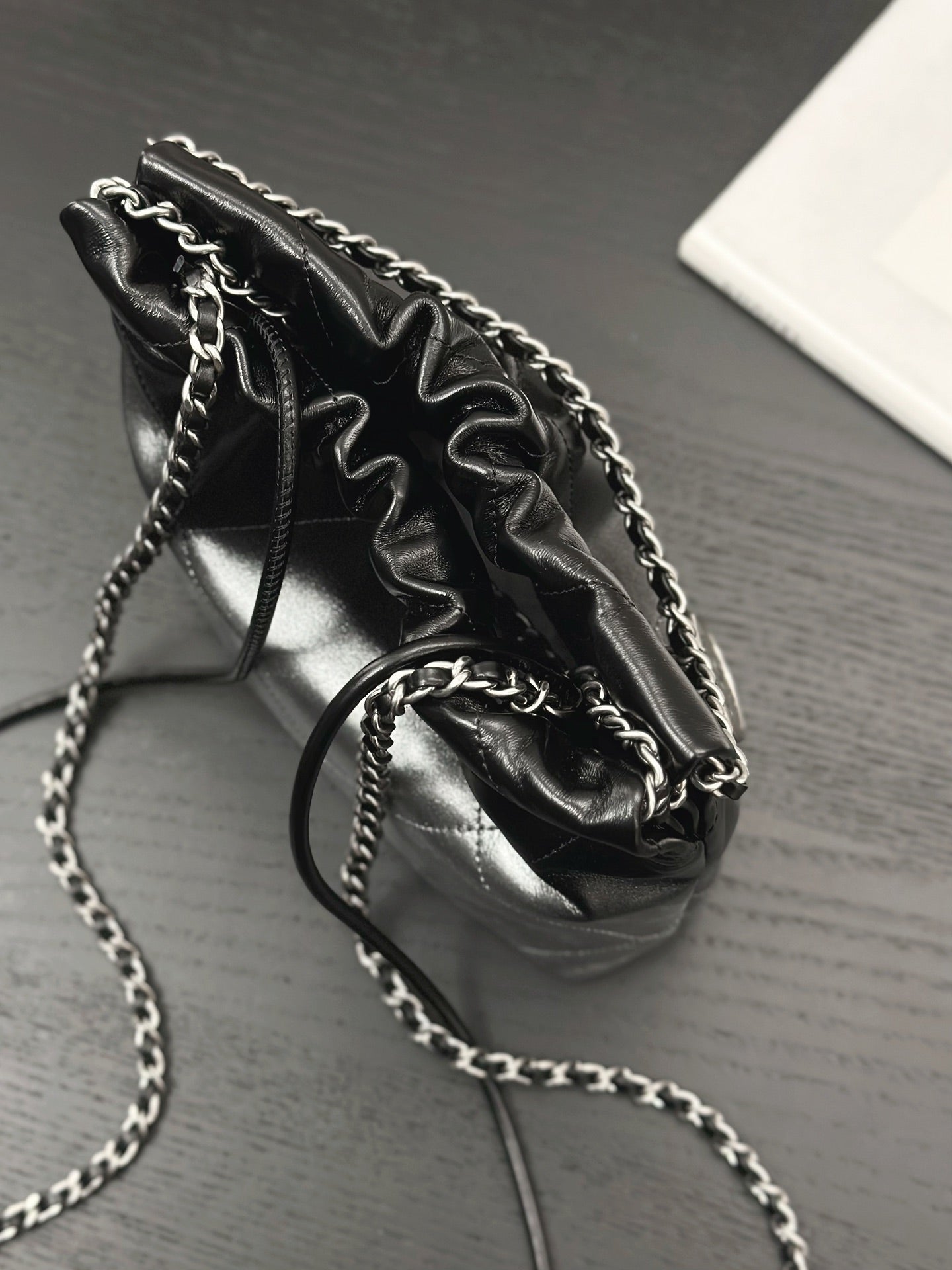 CC ホーボー ミニ 20cm ブラック グレー ラムスキン シルバー金具