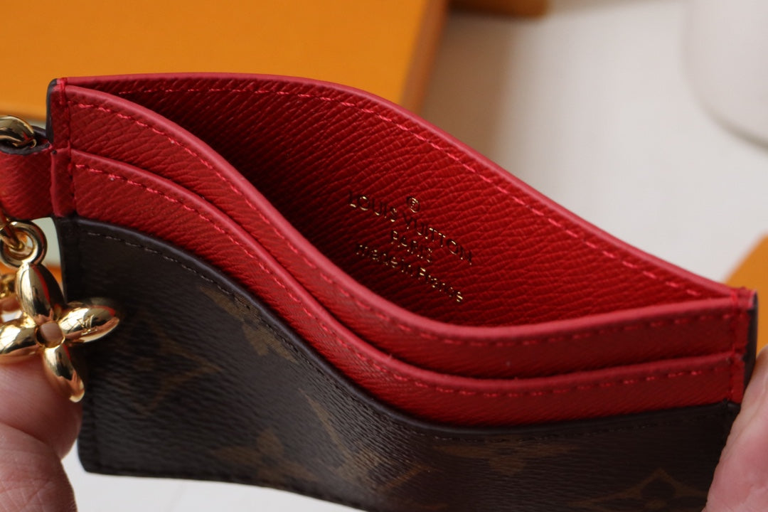 チャームカードホルダー ブラウンレッド モノグラムキャンバス