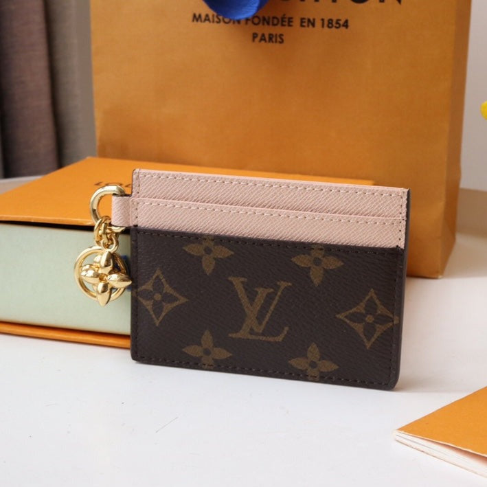 チャームカードホルダー ブラウン ピンク モノグラム キャンバス