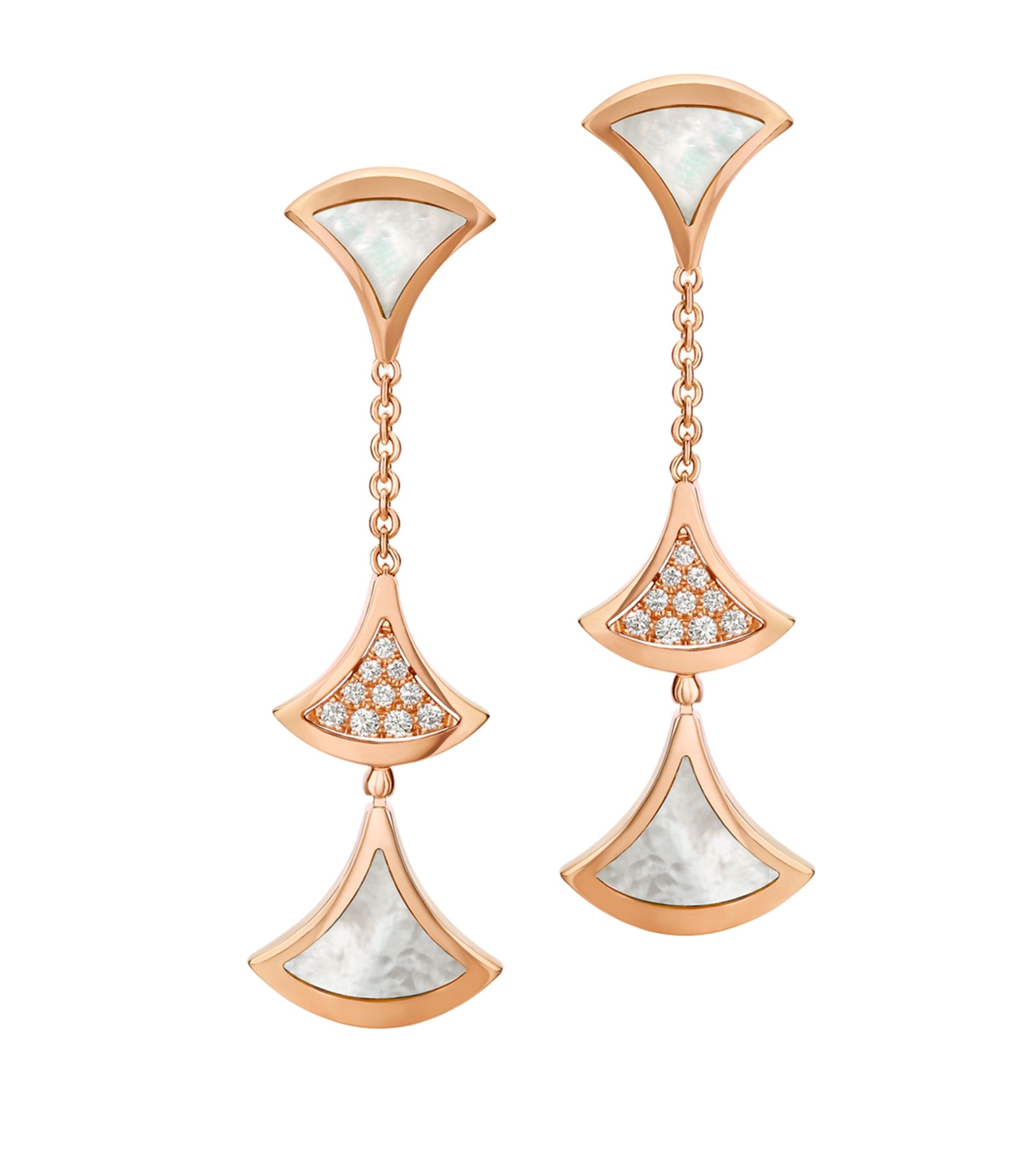 [⭐JeweliWhal]DREAM EARRINGS 3 MOTIFS DIAMOND MOP PINK GOLD