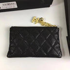 CC クラシック スモール ジップポーチ 15 ブラック カーフスキン ゴールドアイコン