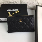 CC クラシック スモール ジップポーチ 15 ブラック カーフスキン ゴールドアイコン