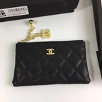 CC クラシック スモール ジップポーチ 15 ブラック カーフスキン ゴールドアイコン