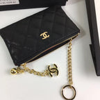 CC クラシック スモール ジップポーチ 15 ブラック カーフスキン ゴールドアイコン