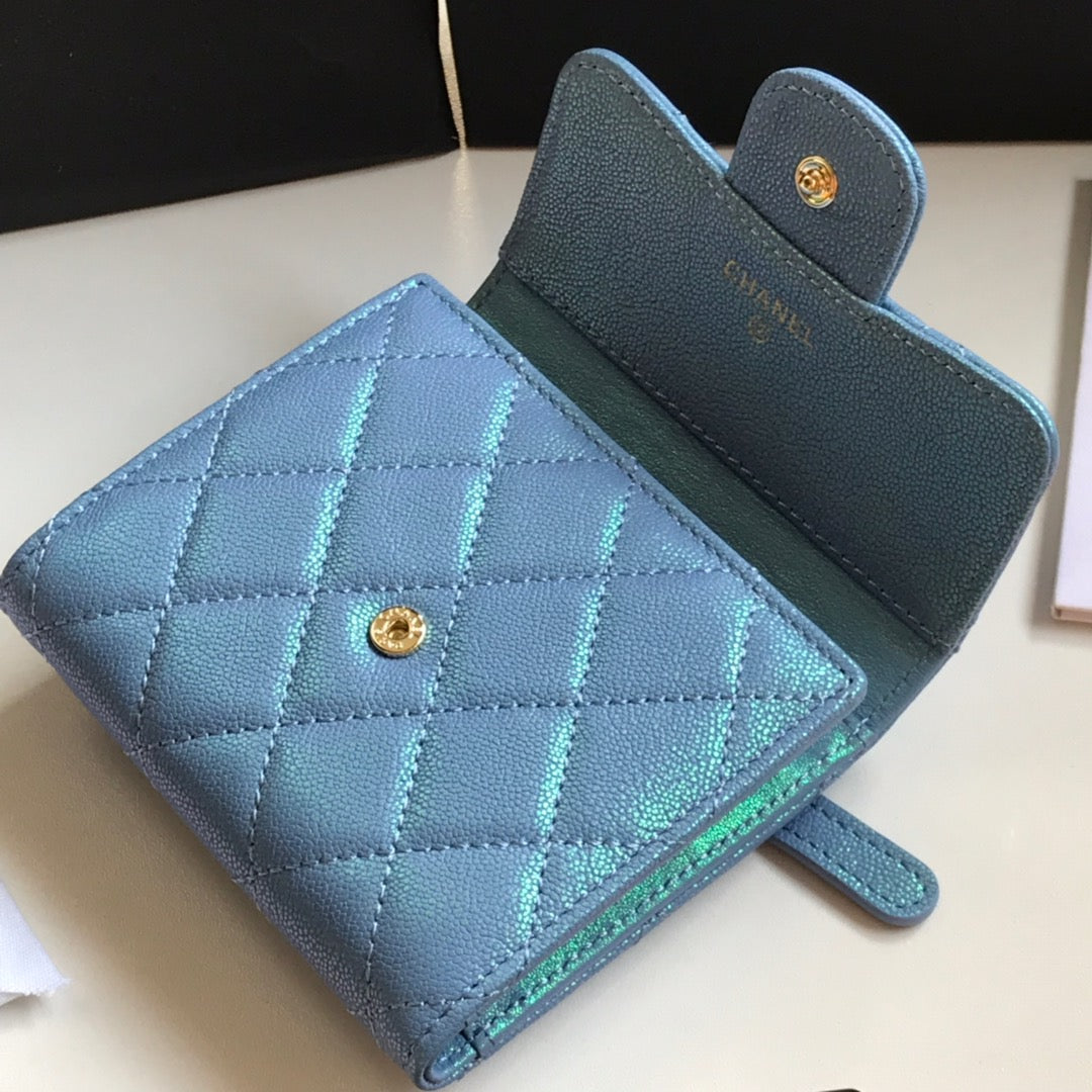 CCフラップカードホルダー 11.5 スカイグレインカーフスキン ゴールドアイコン