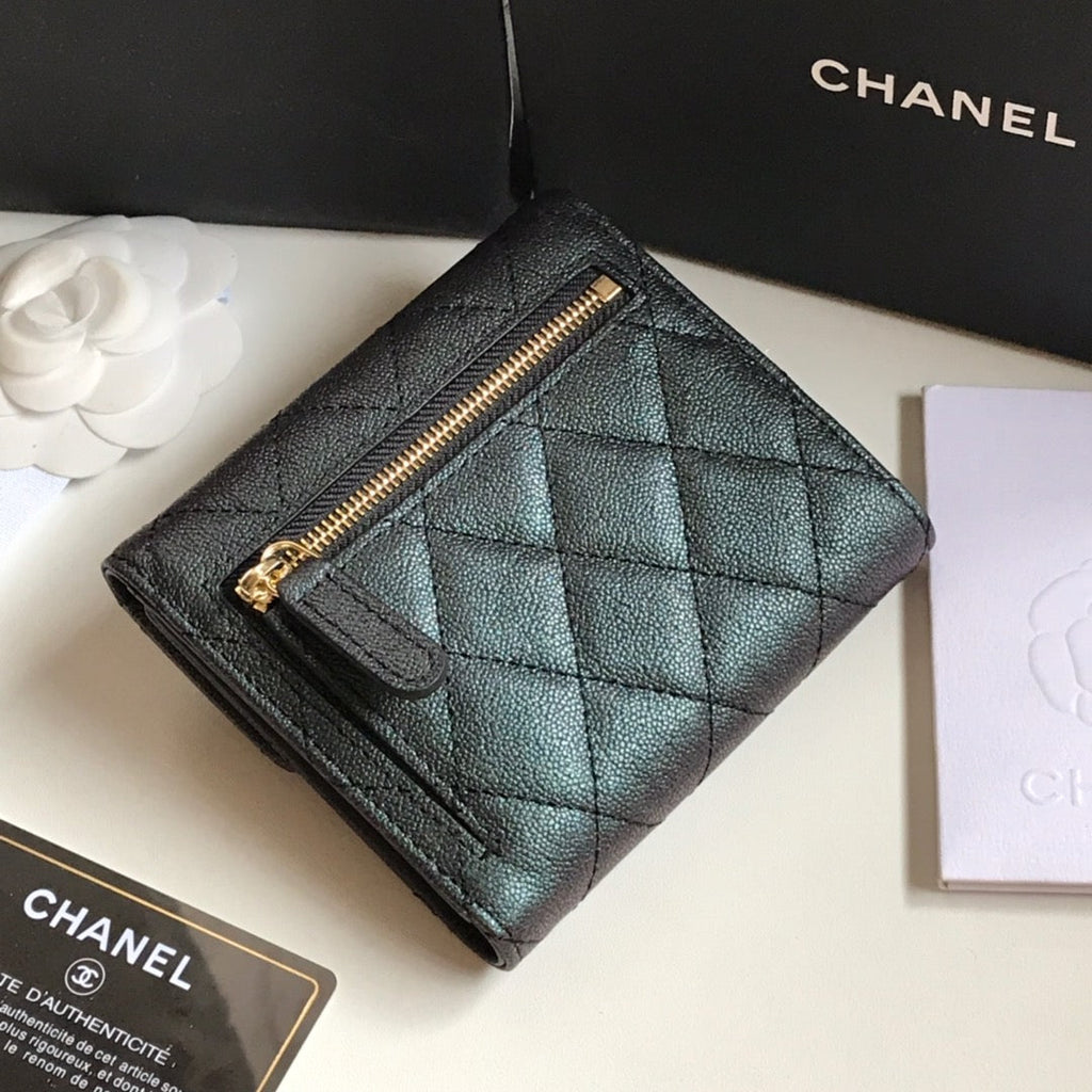 CCフラップカードホルダー 11.5 ブラック グレインカーフスキン ゴールドアイコン