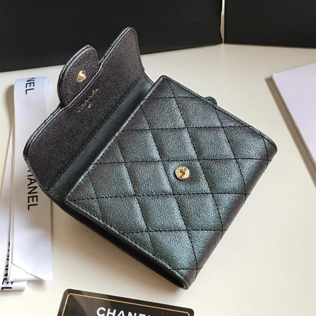 CCフラップカードホルダー 11.5 ブラック グレインカーフスキン ゴールドアイコン