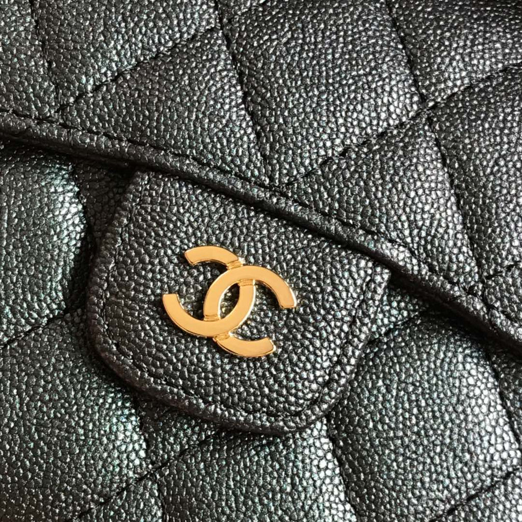 CCフラップカードホルダー 11.5 ブラック グレインカーフスキン ゴールドアイコン