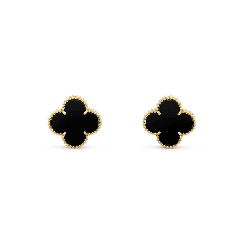 [⭐JeweliWhal]CLOVER MEDIUM 1 MOTIFS  ONYX STUD EARRINGS