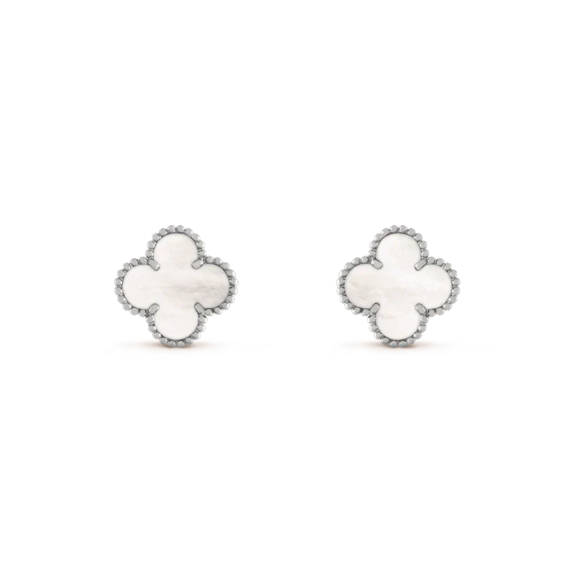 [⭐JeweliWhal]CLOVER MEDIUM 1 MOTIFS  WHITE MOP EARRINGS SILVER