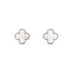 [⭐JeweliWhal]CLOVER MEDIUM 1 MOTIFS  WHITE MOP EARRINGS SILVER