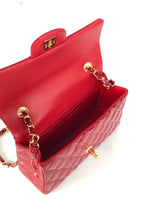 MINI RECTANGLE FLAP BAG 20CM RED PATENT CALFSKIN GOLD HARDWARE