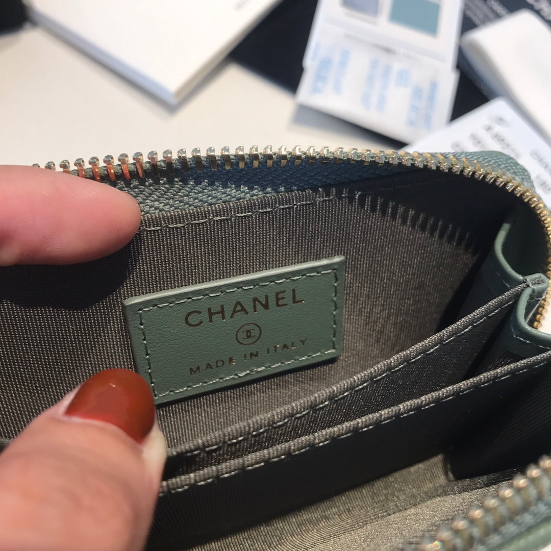 CC ジップ付きコイン ベーシック パース 11 ターコイズ カーフスキン ゴールドアイコン