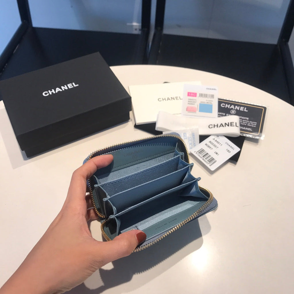 CC ジップキャビアパース 11 サファイアカーフスキン ゴールドアイコン