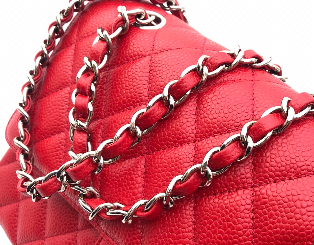 フラップバッグ ミディアム 25cm レッドキャビア シルバー金具